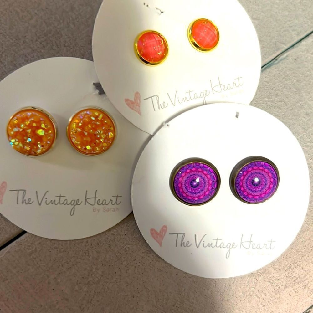 New Peach Purple and Blush Druzy Stud Earrings